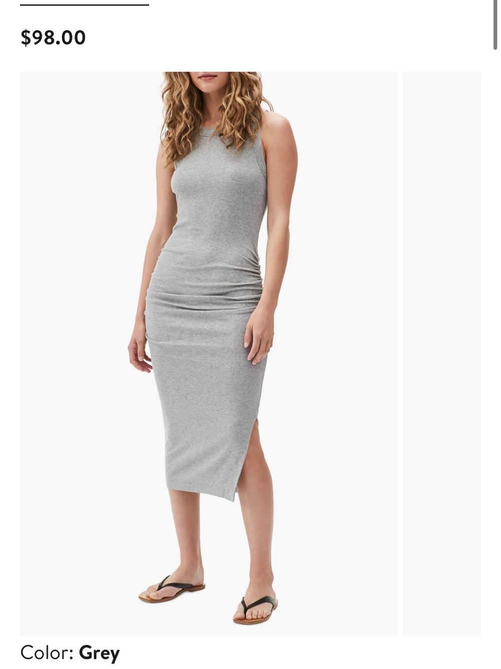 Michael Stars Grey Sleeveless Ruched Midi Dress